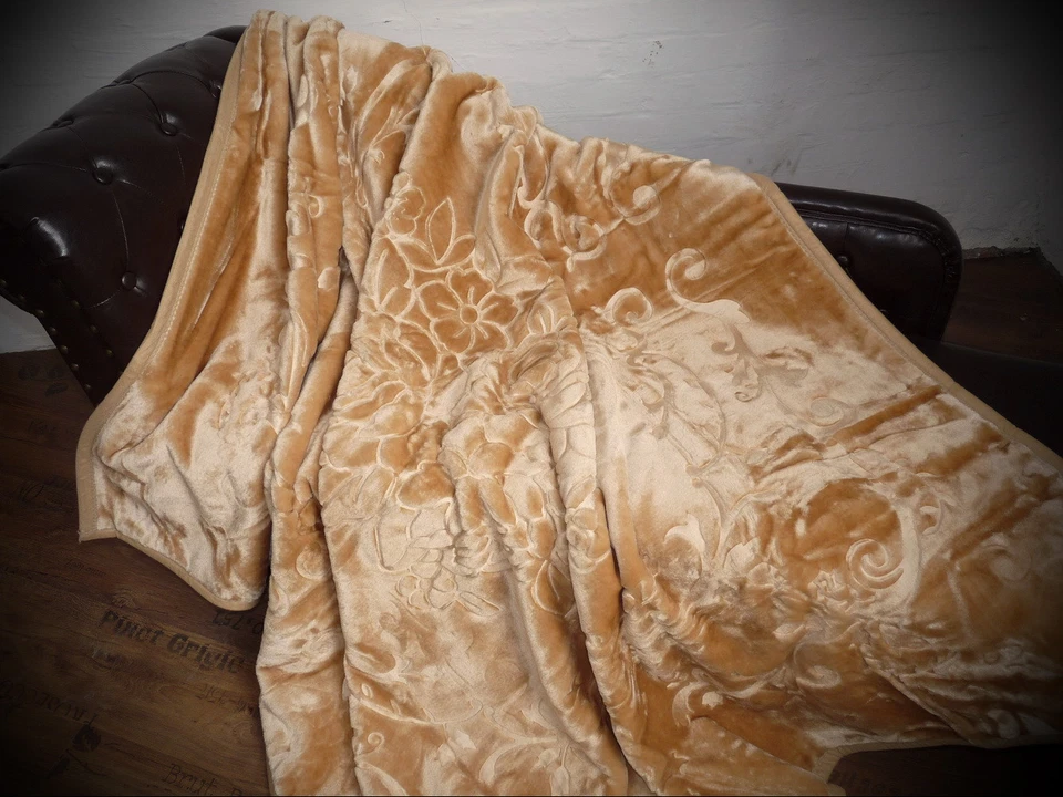 XXL luxury cozy blanket bedspread throw blanket plaid light-brown 200x240 cm