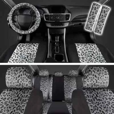 Juego completo de 6 fundas de asiento de coche de leopardo, incluye almohadillas de cinturón de seguridad a juego Foto 1 de 4