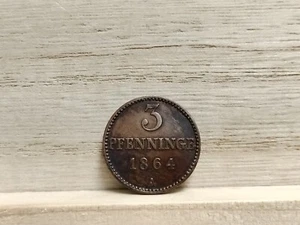 1864 A 3 Pfennig German States Mecklenburg - Schwerin Copper Coin - Picture 1 of 8