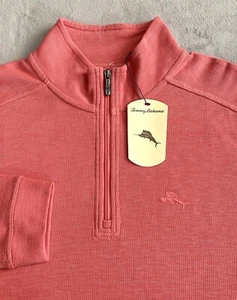 Tommy Bahama Suéter Chaqueta 1/4 Cremallera Para Hombre Grande Rosa Caramelo Pullover Informal Playa - Imagen 1 de 6