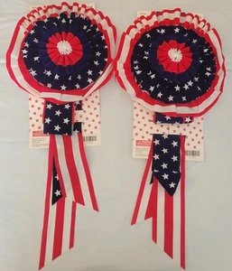 2ct Lot Patriotic Bunting Ribbon Bow 10” X 21” July 4th Red White Blue Decor - Picture 1 of 8