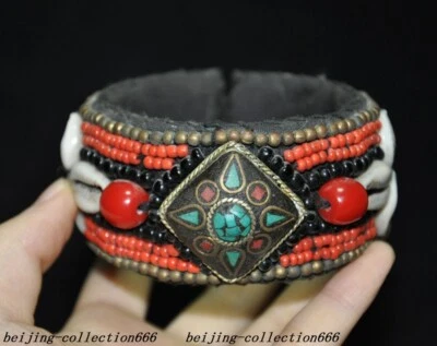 3» Тибетский шелк красный бирюзовый раковина ракушка раковина ручной ювелирных изделий браслет ручное кольцо - Изображение 1 из 4