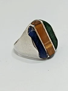 Taxco Tigers Eye Sterling Ring Vintage Square Inlaid Mexico 925 Silver Size 10 - Picture 1 of 9