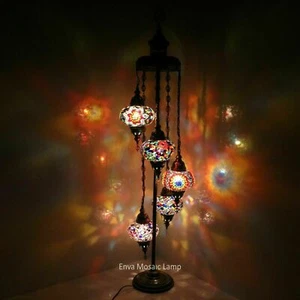 Lámpara de pie multicolor Tiffany de vidrio turco marroquí luz 5 globos grandes - Imagen 1 de 4
