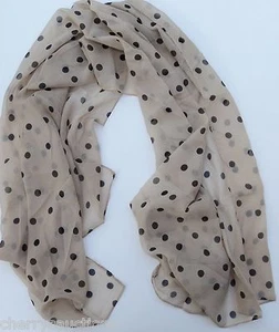 N1 KHAKI TAN BLACK lightweight fashion WHISPER DOT SCARF wrap 62" x 18" chiffon - Picture 1 of 1