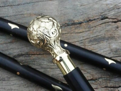 Vintage Wooden Cane – Victorian Round Brass Handle Walking Stick for Men & Women - Image 1 of 4