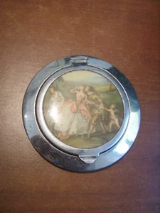 Poudrier ancien en métal à décor d'une scène galante sur le couvercle - Picture 1 of 3