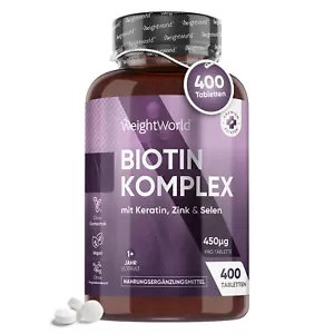 Biotin mit Keratin - 400 Tablets - Vitamin B7, Selen & Zink - Haar, Haut & Nägel - Bild 1 von 8