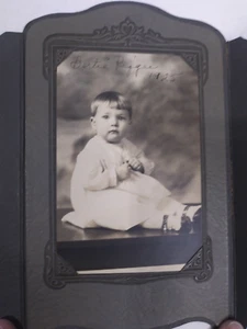 Vintage Photo Baby Sitting in Gown Button Shoes B&W 1925 Cardboard Frame - Picture 1 of 6