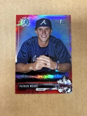 2017 Bowman Chrome Prospect  1st Bowman Red Refractor Patrick Weigel 2/5 Braves - Image 1 of 3