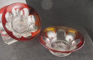 EAPG DUNCAN MILLER SWEET SIXTY ONE RUBY STAINED CLEAR GLASS PAIR BERRY BOWLS - Picture 1 of 4