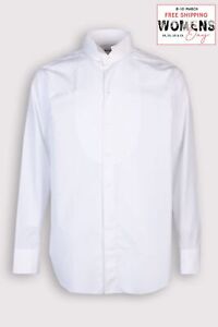 RRP €450 BRIONI Shirt 44 17 1/2 / XL White Bib Front Round Hem Wing Collar
