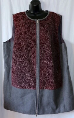 LAFAYETTE 148 Front Zip Gray Tamer Vest Wool Blnd Faux Fur Front - Sz 3X EXC - Image 1 of 4