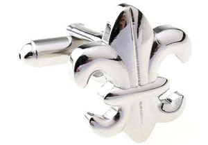Fleur-de-lys Pair Cufflinks Silver Solid Wedding Gift Box & Polishing Cloth - Picture 1 of 3