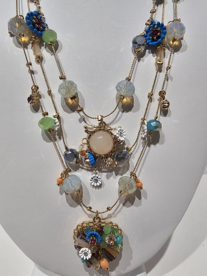 Betsey Johnson Weave and Sew Woven Mixed Multi-colored Bead Flower Heart