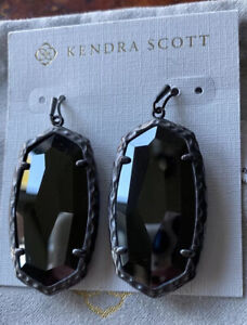 Kendra Scott Ella Gunmetal Hematite Faceted Glass Drop Earrings NWT Danielle Sz