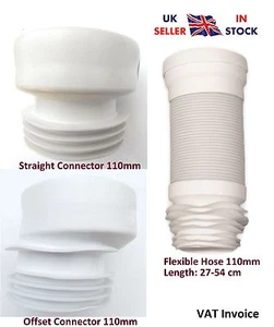 Flexible Toilet WC Waste Flexible Pan Soil 4" 110mm 3 Types Connectors - Picture 1 of 1