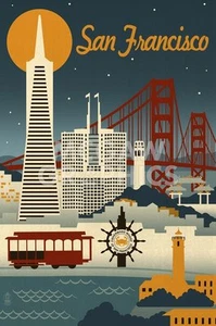 San Francisco Iconic Landmarks, Lantern Press, Wall Decor Art Print  14" x 11" - Picture 1 of 1