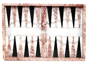 Italian Marble Backgammon Board Only Pink Black White Vintage 7.75" x 11.5" - Picture 1 of 9