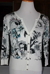 Gorgeous White House Black Market Floral Cardigan Women M Snap-Down 3/4-Sleeve - Picture 1 of 7
