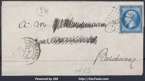 FRANCE N°14 SUR LETTRE PC 4026 ARGENTRÉ DU PLESSIS ILLE ET VILAINE DU 27/10/1861 - Picture 1 of 2