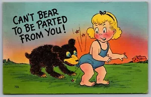 "Can't Bear To Be Parted From You" Humor Comic Vintage Linen Postcard 1949 - Picture 1 of 2