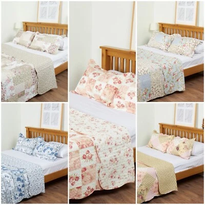 CUBIERTA DE CAMA EDREDÓN VINTAGE PATCHWORK FLORAL COUNTRY + FUNDAS DE ALMOHADA - Imagen 1 de 4