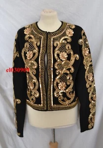 ZARA NEW WOMAN KNIT CARDIGAN WITH SEQUINS AND BEADS BLACK GOLD SIZE L 4192/139 - Picture 1 of 5