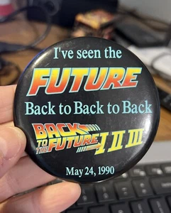 Vintage 90s BACK TO THE FUTURE MOVIE Promo BTTF BUTTON PIN Back To Back I II III - Picture 1 of 2