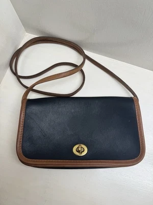 Vintage Coach Dinky Crossbody Two Tone Leather Black British Tan Rare 1980’s - Image 1 of 4