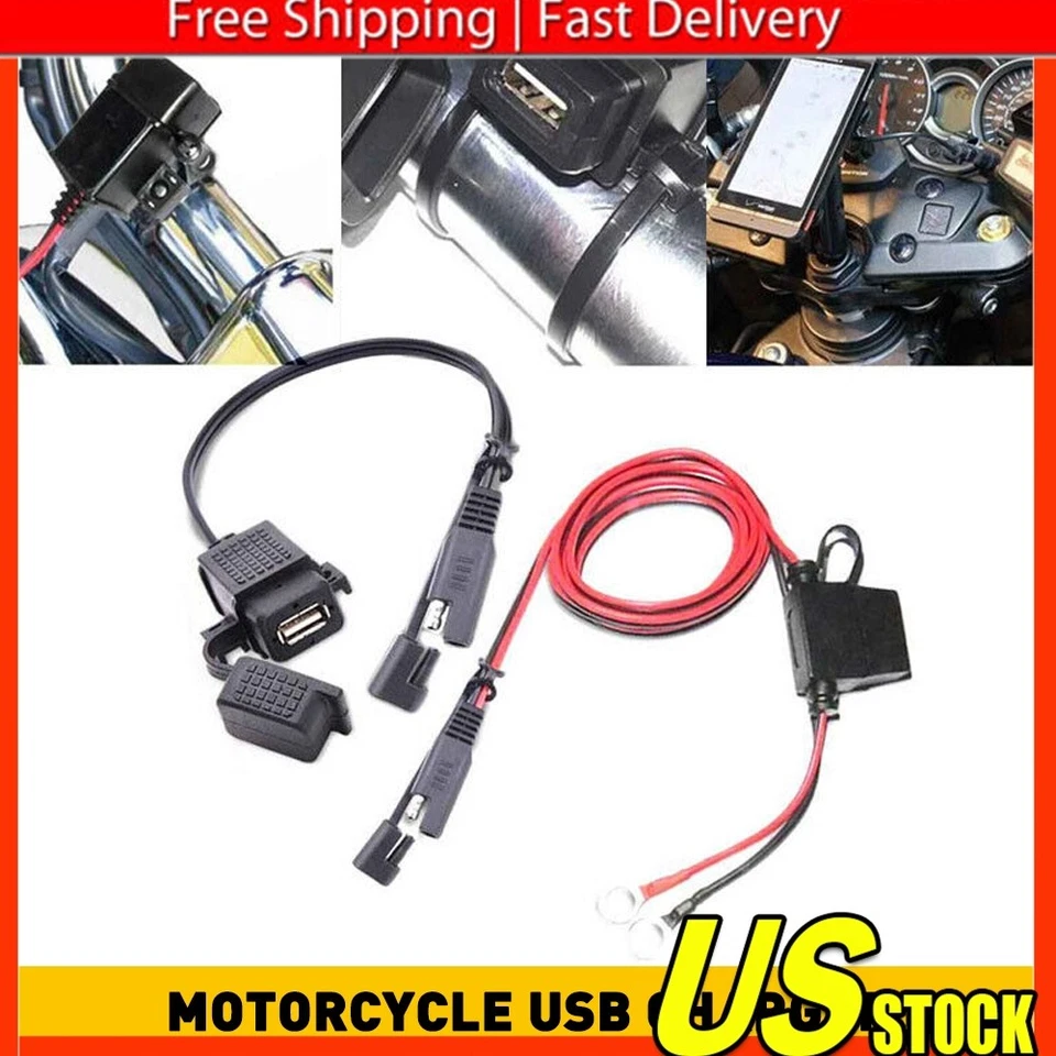 Adaptador de cargador SAE a USB para motocicleta cable fusible en línea para teléfono GPS 1/2 juego Foto 1 de 4
