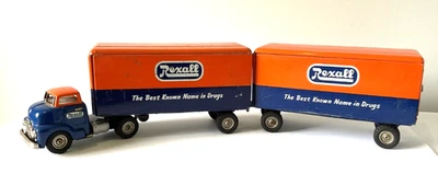 RARE Vintage 1950s Rexall Drugs Truck & Tandem Trailers Friction Toy SSS Japan - Image 1 of 4