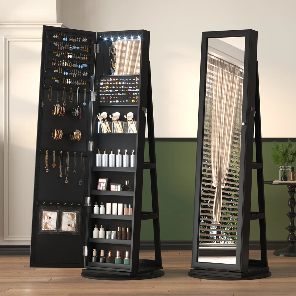 LED Mirror Jewelry Cabinet Standing, 360° Swivel Jewelry Organizers and Storage - Image 1 of 1