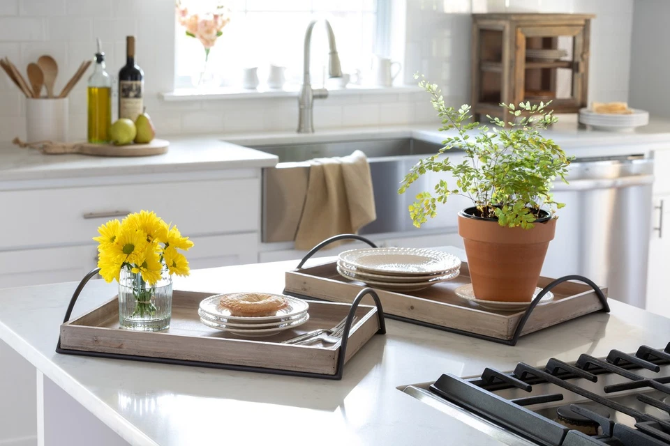 Wood Trays with Iron Handle Set of 2 Rustic Farmhouse Decor - Image 1 of 1
