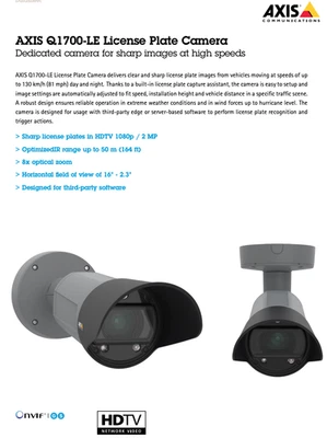 Axis Q1700-LE License Plate Reader Security Camera System - Gray  Pack of 1 - Image 1 of 4