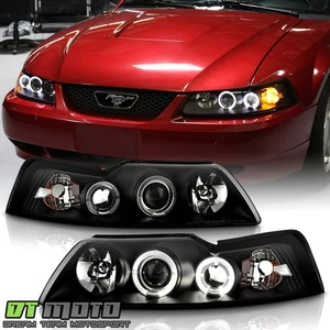 Black 1999 2000 2001 2002 2003 2004 Ford Mustang LED Halo Headlights Headlamps - Picture 1 of 11