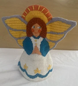 VTG  Angel Needlepoint Double-Sided Christmas Tree Topper 8” Handmade - Picture 1 of 13