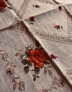 Vintage Authnetic POLAND KhakiLace On Linen Table Runner! Stunning. - Picture 1 of 17