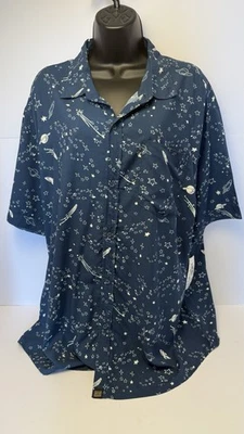 LuLaRoe XL Men’s Short Sleeve Shirt Blue Space Rocket Star Print NWT Rayon - Image 1 of 4