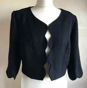 Gina Bacconi Black Scallop Edge Bolero jacket 12 Texture weave Hook fastening - Picture 1 of 4