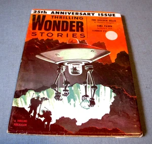 1954-PULP THRILLING WONDER STORIES- UFO-FLYING SAUCER SPACE COVER- SCHOMBURG ART - Picture 1 of 6