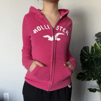 Sudadera con Capucha Y2K Hollister Rosa con Cremallera Años 2000 Para Mujer Mediana De Colección California Surf Foto 1 de 4