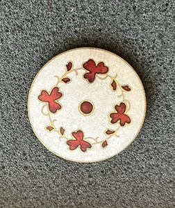 Antique Red Floral Enamel Metal Button Japanese Hand Painted 1 1/4 Inch - Picture 1 of 4