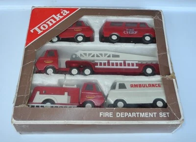 1969 Tonka Fire Department Gift Set #830 with Ladder Trucks Vans Pickup New Box - Image 1 of 4