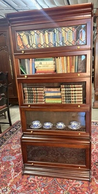 Vintage Mahogany 5 Door Leaded Glass Stacking Barrister Bookcase — 第 1/4 张图片