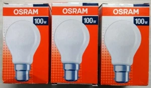x3 Osram 100W Bayonet Cap Incandescent Light Bulbs 1330 lm Old Style B22d/BC - Picture 1 of 8