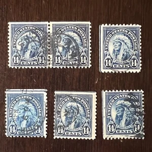 1923/1931 LOT OF 6 14C US STAMPS WITH GUIDE LINES AMERICAN INDIAN - Picture 1 of 4