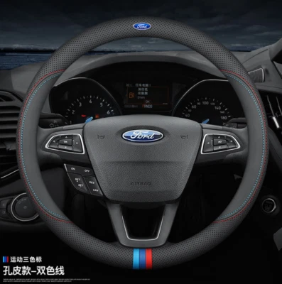 For Ford 15" Steering Wheel Cover Genuine Leather New Black Round Universal - Image 1 of 4
