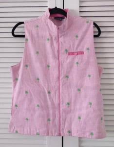 Lilys of Beverly Hills Womens M Golf Zip Vest Tennis Pink CottageCore Palms Vtg - Picture 1 of 13