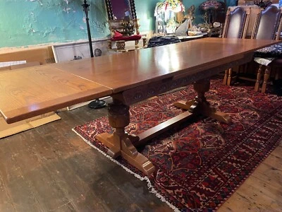 Solid Oak Extending Dining Table Country Rustic Vintage Ex Large 8-10 Seat 275cm - Image 1 of 4